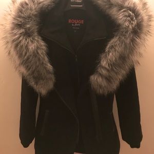Sicily Rouge Winter Coat with faux fur hood